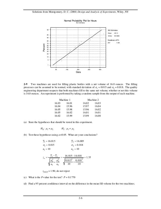 Design and Analysis of Experiments Solutions Manual 6th edition